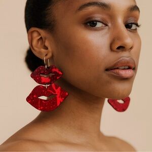 Sexy Red Lip-Shaped Earrings Bold and Playful Love Valentines Holiday Jewerly